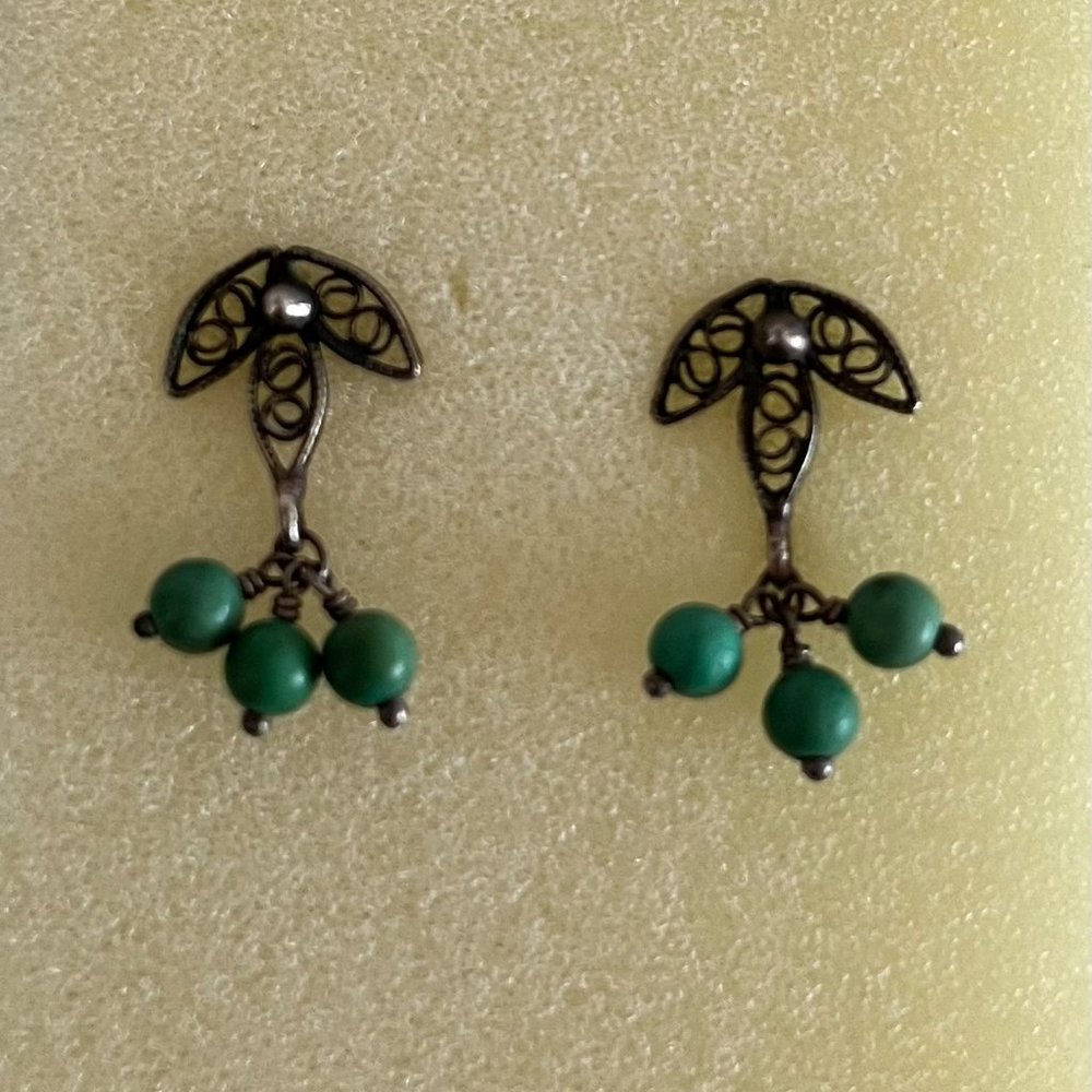 Oxidized silver filigree and turquoise earrings